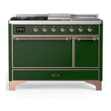 ILVE UM48FSQNR3EGP Majestic III 48 inch Dual Fuel Range with 5 Black Brass Burners, Griddle and French Top, Dual Function Burner up to 25,000 BTU (Natural Gas, Solid Door, Emerald Green, Copper)