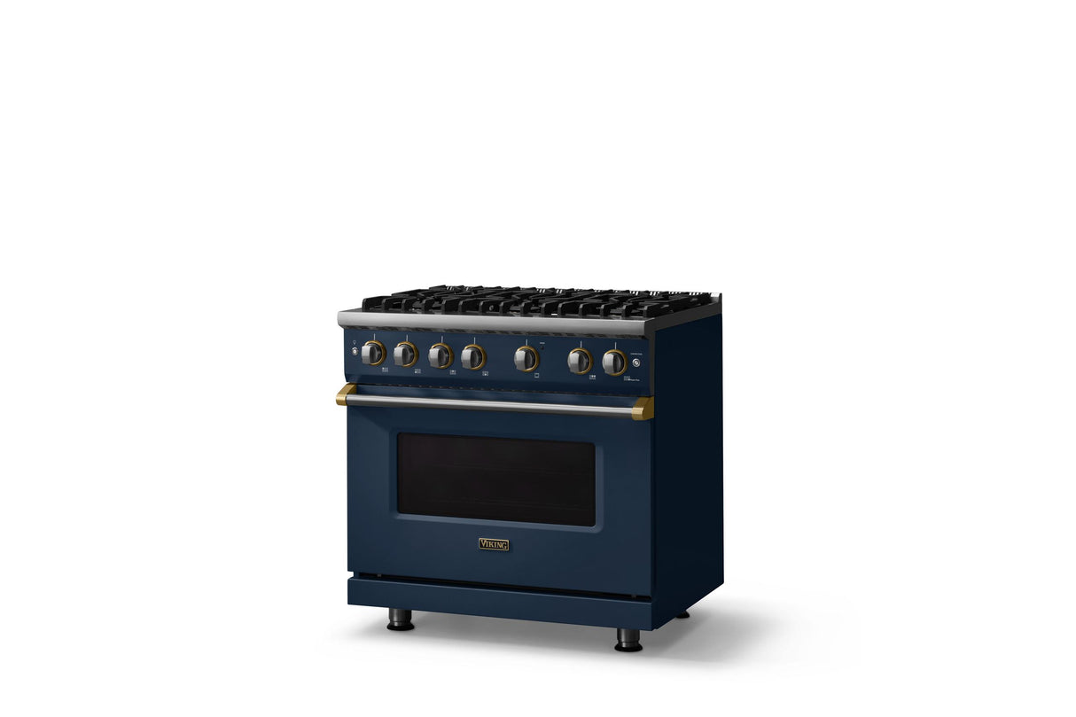 36"W. Sealed Burner Gas Range (Burner: 6b, Finish: Slate Blue, Trim: Polished Chrome, Fuel: Propane)