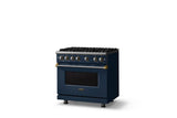 36"W. Sealed Burner Gas Range (Burner: 6b, Finish: Slate Blue, Trim: Brushed Brass, Fuel: Natural Gas)
