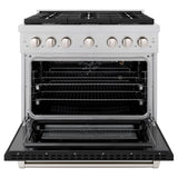 ZLINE 36 in. 5.2 cu. ft. 6 Burner Gas Range with Convection Gas Oven in DuraSnow' Stainless Steel with Black Matte Door (SGRS-BLM-36)