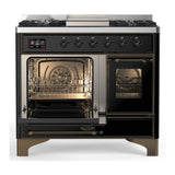 ILVE UMD40FNR3BKBLP Majestic III 40 inch Dual Fuel Range with 6 Burners and Griddle, Dual Function Burner up to 25,000 BTU (Liquid Propane, Triple Glass Door, Glossy Black, Burnished)