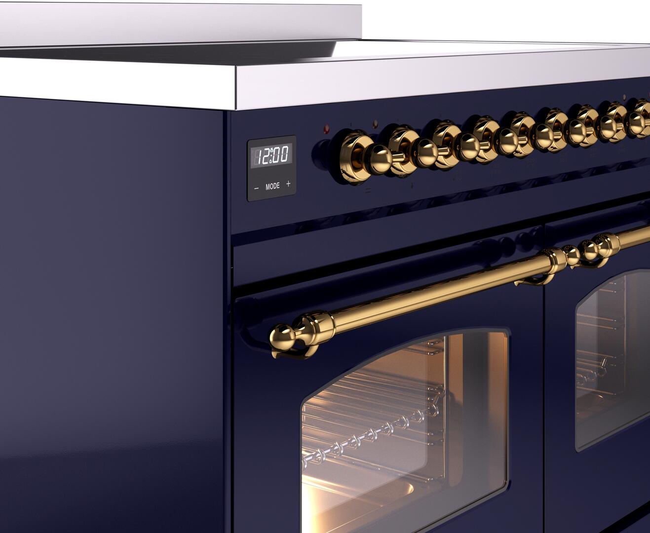 Nostalgie II 40 Inch Electric Freestanding Range in Blue with Brass Trim