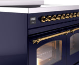 Nostalgie II 40 Inch Electric Freestanding Range in Blue with Brass Trim
