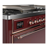 ILVE UM60FSQNR3BUPLP Majestic III 60 inch Dual Fuel Range with 7 Burners, Griddle and French Top, Dual Function Burner with up to 25,000 BTU (Liquid Propane, Solid Door, Burgundy, Copper)