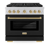 ZLINE Autograph Edition 36 in. 5.2 cu. ft. Paramount Dual Fuel Range with 6 Burner Gas Cooktop and Electric Convection Oven in Stainless Steel with Black Matte Door and Champagne Bronze Accents (SDRZ-BLM-36-CB)
