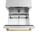 ZLINE Autograph Edition 24 in. Touchstone 168 Can Outdoor-Rated Dual Refrigerator Drawer with DuraSnow' Stainless Steel Doors and Polished Gold Handles (RDSOZ-SN-24-G)