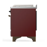 ILVE UM48FSNR3BUB Majestic III 48 inch Dual Fuel Range with 5 Black Brass Burners, Griddle and French Top, Dual Function Burner up to 25,000 BTU (Natural Gas, Triple Glass Door, Burgundy, Burnished)
