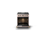 30"W. Dual Fuel Range (Finish: Blush, Trim: Brushed Brass, Fuel: Propane)