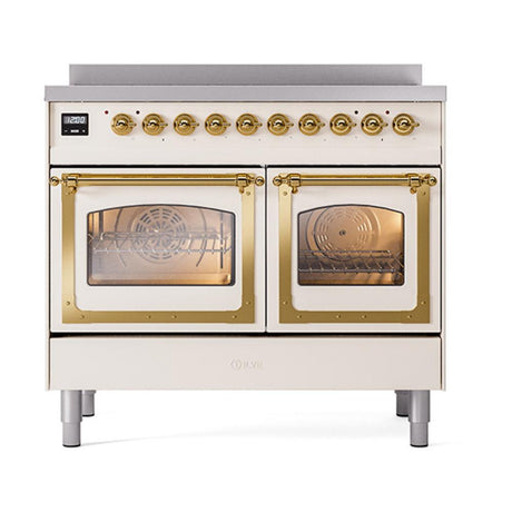 ILVE UNDI406NMPAWG Nostalgie II Noblesse 40 inch Induction Range (Triple Glass Door, Antique White, Brass)