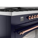 Nostalgie II 60 Inch Dual Fuel Liquid Propane Freestanding Range in Blue with Copper Trim