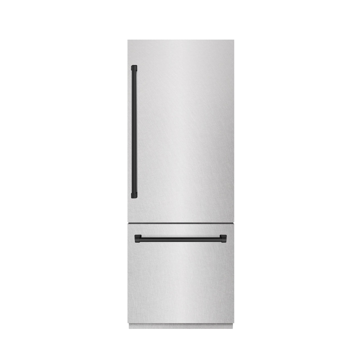 ZLINE Autograph Edition 30 in. 16.1 cu. ft. Built-In Bottom Freezer Refrigerator with Water Dispenser and Ice Maker in DuraSnow' Stainless Steel with Graphite Gray Interior and Matte Black Accents (GRBIVZ-SN-30-MB)