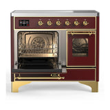 ILVE UMDIB40NR3BUG Majestic III 40 inch Induction Range with 6 Elements, 3.82 cu. ft. Total Oven Capacity (Triple Glass Door, Burgundy, Brass)