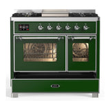 ILVE UMD40FNR3EGCLP Majestic III 40 inch Dual Fuel Range with 6 Burners and Griddle, Dual Function Burner up to 25,000 BTU (Liquid Propane, Triple Glass Door, Emerald Green, Chrome)