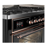 ILVE UM60FNR3BKP Majestic III 60 inch Dual Fuel Range with 9 Burners and Griddle, Dual Function Burner up to 25,000 BTU (Natural Gas, Triple Glass Door, Glossy Black, Copper)