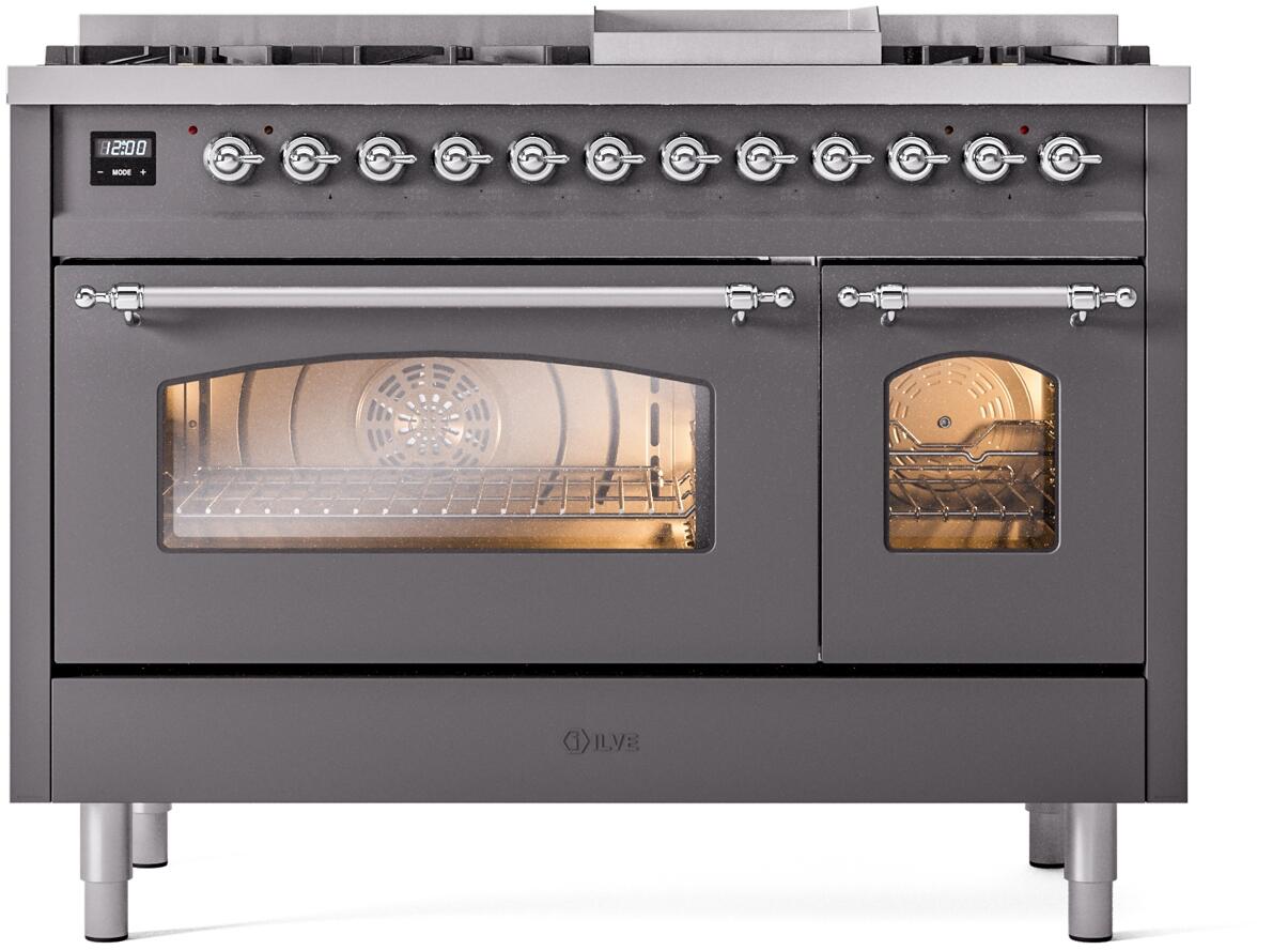 Nostalgie II 48 Inch Dual Fuel Liquid Propane Freestanding Range in Matte Graphite with Chrome Trim