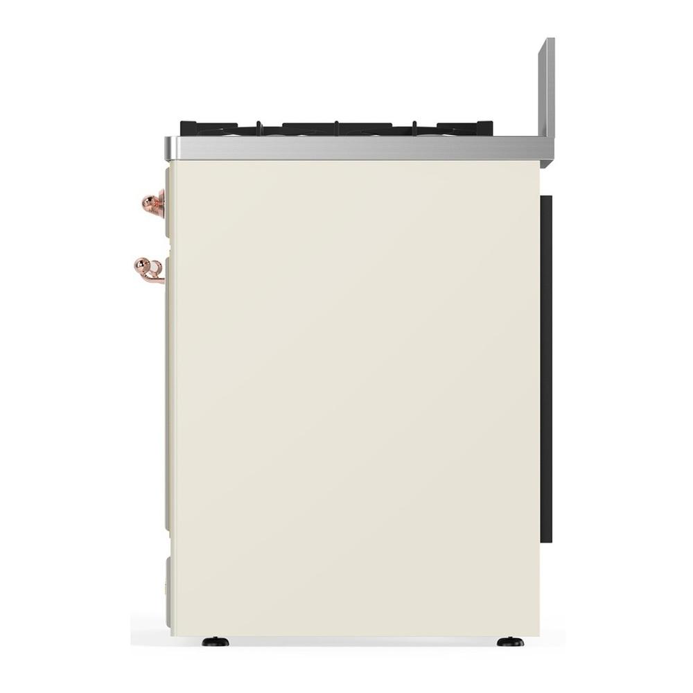 ILVE UM30QNR3AWPLP Majestic III 30 inch Dual Fuel Range with 5 Black Brass Burners, Dual Function Burner up to 25,000 BTU (Liquid Propane, Solid Door, Antique White, Copper)