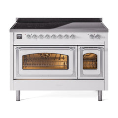 ILVE UNI486NMPWHC Nostalgie II Noblesse 48 inch Induction Range (Triple Glass Door, White, Chrome)