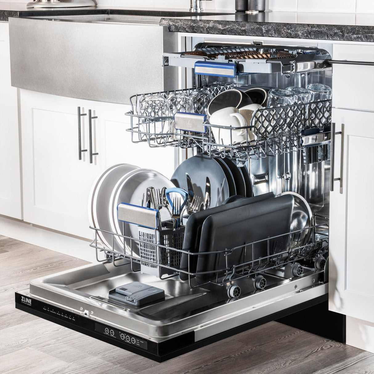ZLINE 24" Tallac Series 3rd Rack Dishwasher with Traditional Handle, 51dBa (DWV-24) [Color: White Matte]