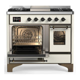 ILVE UMD40FNR3AWBLP Majestic III 40 inch Dual Fuel Range with 6 Burners and Griddle, Dual Function Burner up to 25,000 BTU (Liquid Propane, Triple Glass Door, Antique White, Burnished)