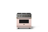 36"W. Open Burner Gas Range (Finish: Blush, Trim: Brushed Brass, Fuel: Propane)