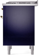 Nostalgie II 36 Inch Dual Fuel Liquid Propane Freestanding Range in Blue with Brass Trim