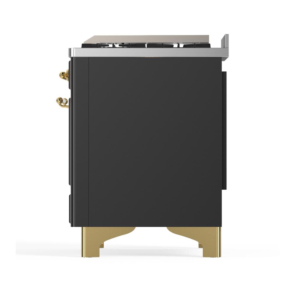 ILVE UMD40FNR3MGGLP Majestic III 40 inch Dual Fuel Range with 6 Burners and Griddle, Dual Function Burner up to 25,000 BTU (Liquid Propane, Triple Glass Door, Graphite Matte, Brass)