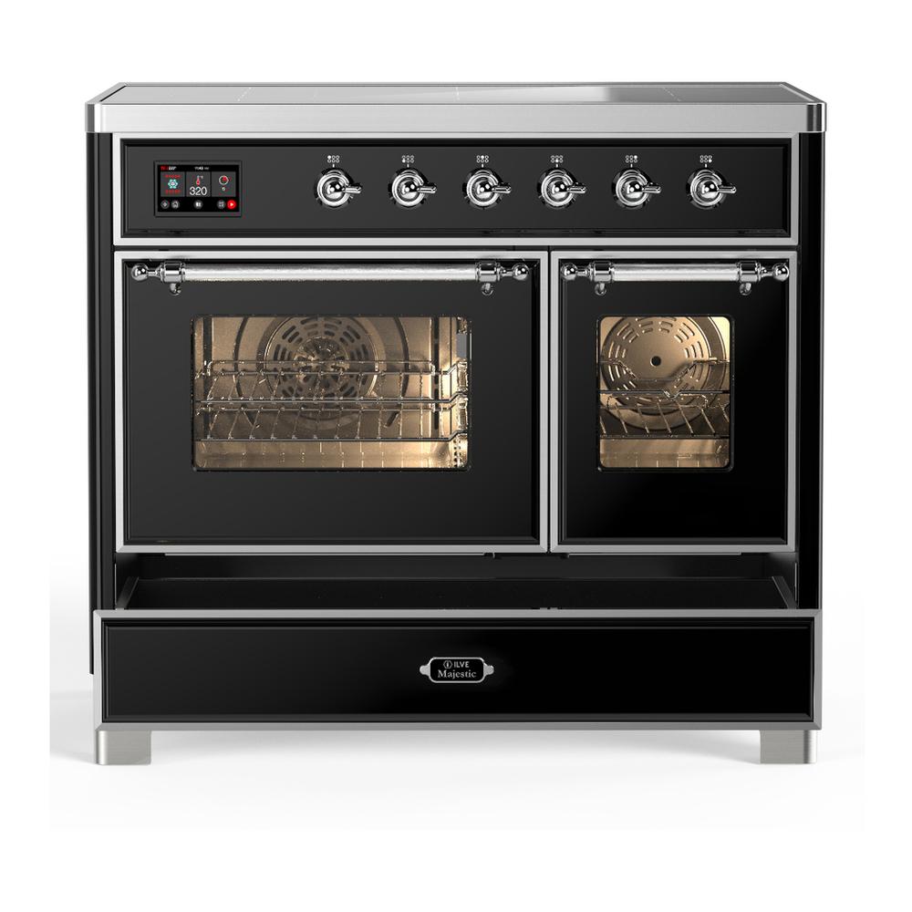 ILVE UMDIB40NR3BKC Majestic III 40 inch Induction Range with 6 Elements, 3.82 cu. ft. Total Oven Capacity (Triple Glass Door, Glossy Black, Chrome)