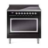 ILVE UNI366QNMPBKC Nostalgie II Noblesse 36 inch Induction Range (Solid Door, Glossy Black, Chrome)