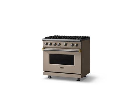 36"W. Sealed Burner Gas Range (Burner: 6b, Finish: Nantucket, Trim: Brushed Brass, Fuel: Natural Gas)