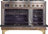 Majestic II 48 Inch Dual Fuel Liquid Propane Freestanding Range in Stainless Steel with Brass Trim