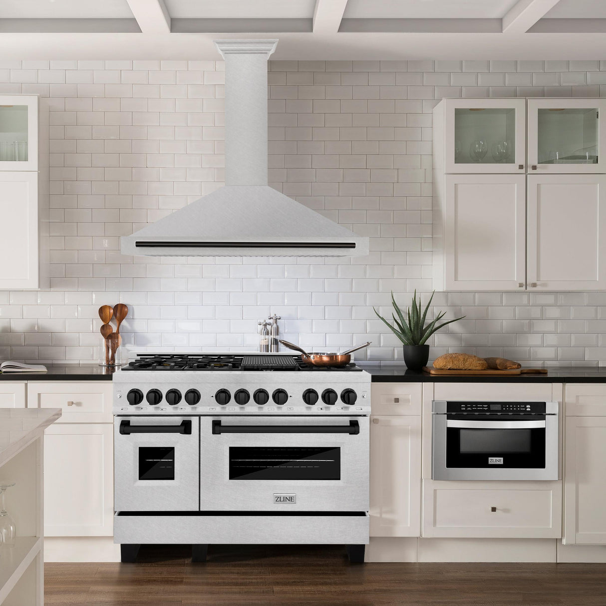 ZLINE 48 in. Autograph Edition Convertible Fingerprint Resistant DuraSnow Stainless Steel Range Hood with Champagne Bronze Handle (KB4SNZ-48-CB) [Color: Matte Black Accents]