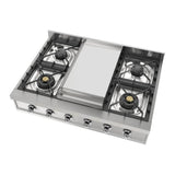 ILVE UHCP36FNSSC Nostalgie II 36 inch Built-In Gas Rangetop with 6 Burners and Griddle, in Stainless Steel (Natural Gas, Chrome)