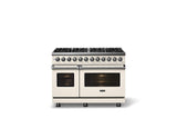 48"W. Dual Fuel Range (Burner: 8b, Finish: Pure White, Trim: Polished Chrome, Fuel: Natural Gas)