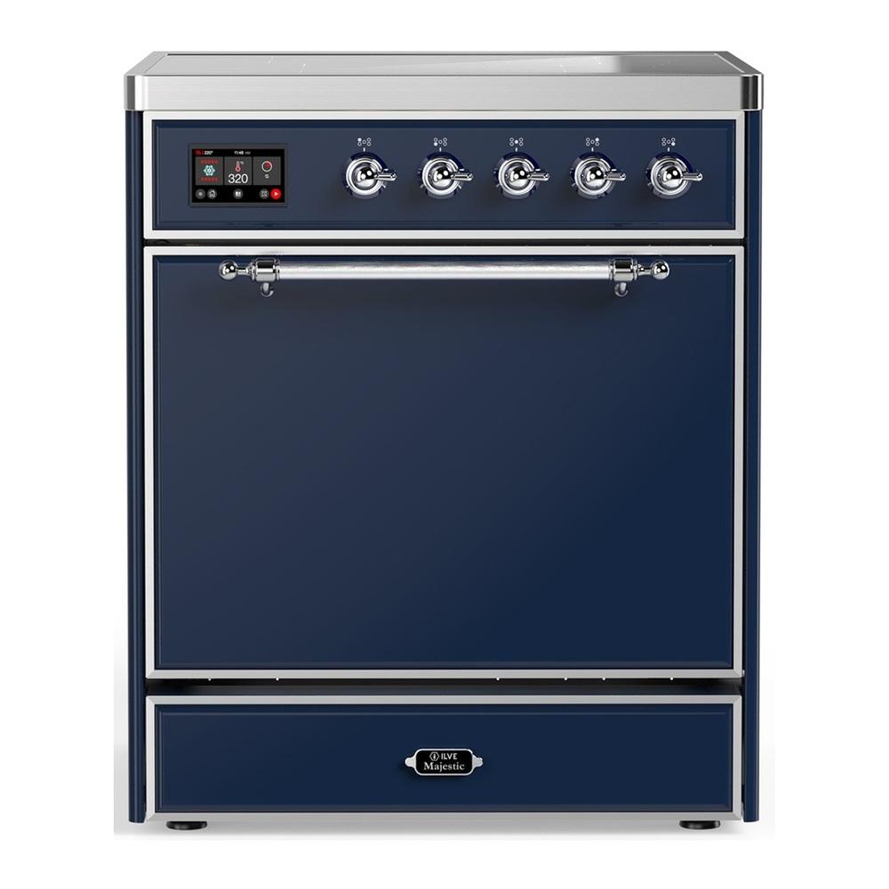 ILVE UMIB30QNR3MBC Majestic III 30 inch Induction Range with 4 Elements, 4 cu. ft. Oven Capacity (Solid Door, Midnight Blue, Chrome)