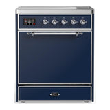 ILVE UMIB30QNR3MBC Majestic III 30 inch Induction Range with 4 Elements, 4 cu. ft. Oven Capacity (Solid Door, Midnight Blue, Chrome)