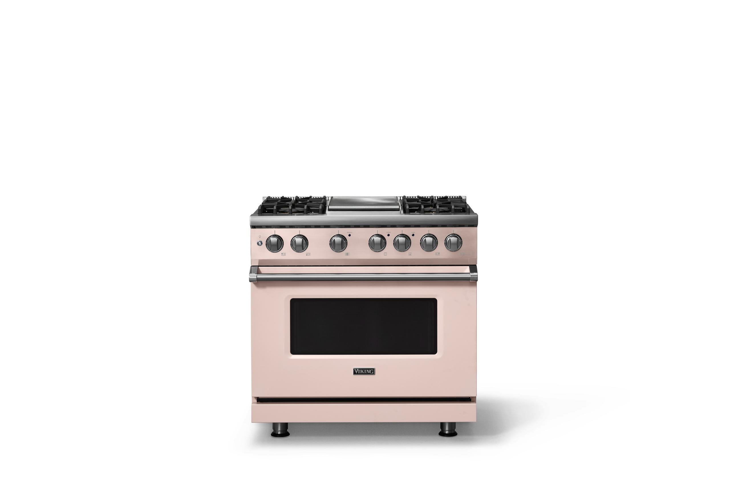 36"W. Dual Fuel Range (Burner: 4g, Finish: Blush, Trim: Polished Chrome, Fuel: Natural Gas)