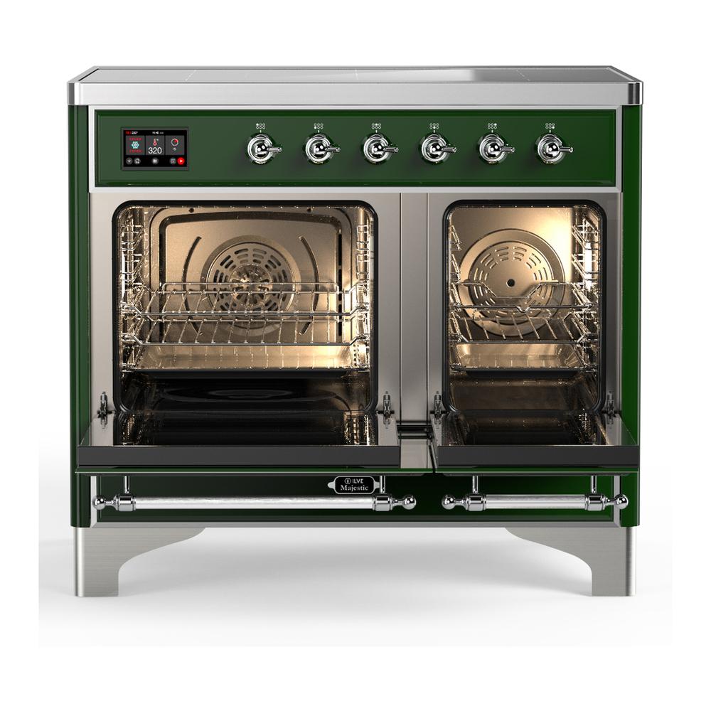 ILVE UMDIB40NR3EGC Majestic III 40 inch Induction Range with 6 Elements, 3.82 cu. ft. Total Oven Capacity (Triple Glass Door, Emerald Green, Chrome)