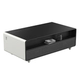 Forno Evoluto Tavolo 51-Inch White Smart Coffee Table - Dual Refrigerator Drawers, Bluetooth 5.0 Audio, Wireless Charging & RGB Ambient Light