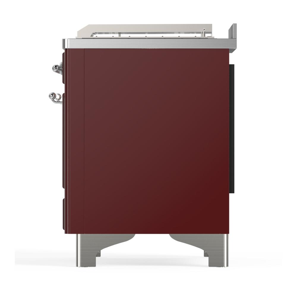 ILVE UM48FSQNR3BUCLP Majestic III 48 inch Dual Fuel Range with 5 Black Brass Burners, Griddle and French Top, Dual Function Burner up to 25,000 BTU (Liquid Propane, Solid Door, Burgundy, Chrome)