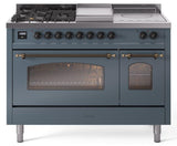Nostalgie II 48 Inch Dual Fuel Liquid Propane Freestanding Range in Blue Grey with Bronze Trim