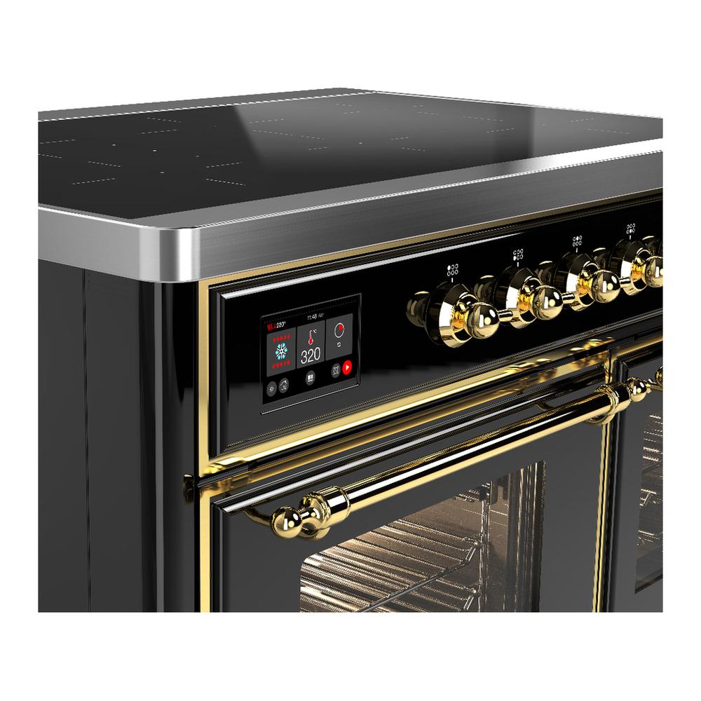 ILVE UMDIB40NR3BKG Majestic III 40 inch Induction Range with 6 Elements, 3.82 cu. ft. Total Oven Capacity (Triple Glass Door, Glossy Black, Brass)