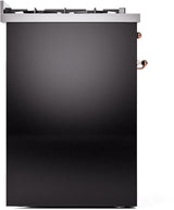 Nostalgie II 30 Inch Dual Fuel Natural Gas Freestanding Range in Glossy Black with Copper Trim
