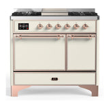 ILVE UMD40FQNR3AWPLP Majestic III 40 inch Dual Fuel Range with 6 Burners and Griddle, Dual Function Burner up to 25,000 BTU (Liquid Propane, Solid Door, Antique White, Copper)