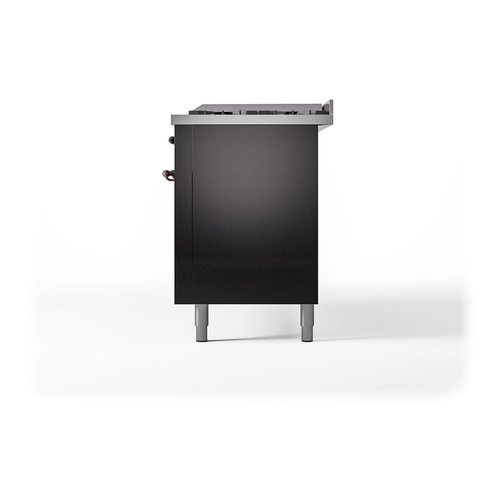 ILVE UN60FQNMPBKB Nostalgie II Noblesse 60 inch Dual Fuel Range (9 Sealed Burners + Griddle, Natural Gas, Solid Door, Glossy Black, Burnished)