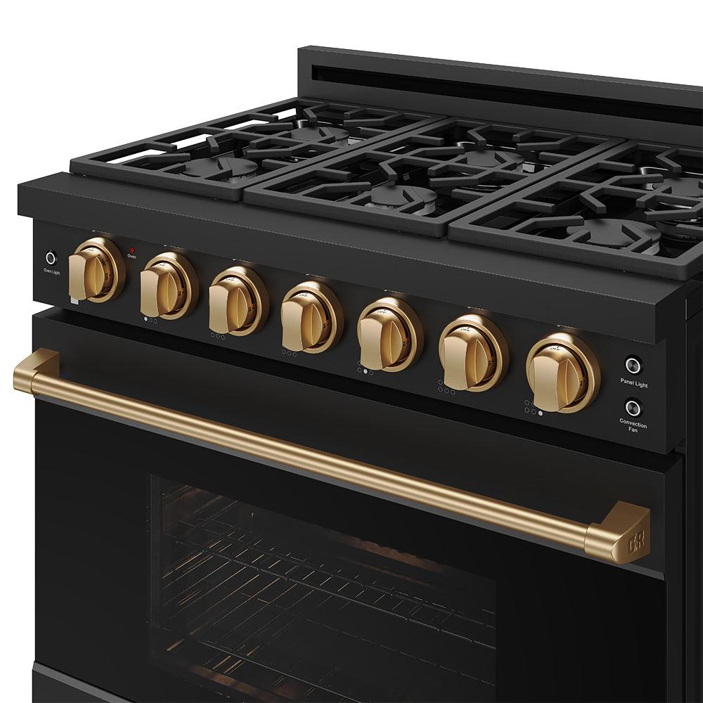36 Inch Professional Gas Range With Precision Knob In Black and Bronze  Gordon Ramsay Series