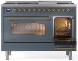 Nostalgie II 48 Inch Dual Fuel Natural Gas Freestanding Range in Blue Grey with Brass Trim
