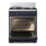 ILVE UM30NR3MBBLP Majestic III 30 inch Dual Fuel Range with 5 Black Brass Burners, Dual Function Burner up to 25,000 BTU (Liquid Propane, Triple Glass Door, Midnight Blue, Burnished)