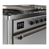 ILVE UM60FSQNR3SSB Majestic III 60 inch Dual Fuel Range with 7 Burners, Griddle and French Top, Dual Function Burner with up to 25,000 BTU (Natural Gas, Solid Door, Stainless Steel, Burnished)