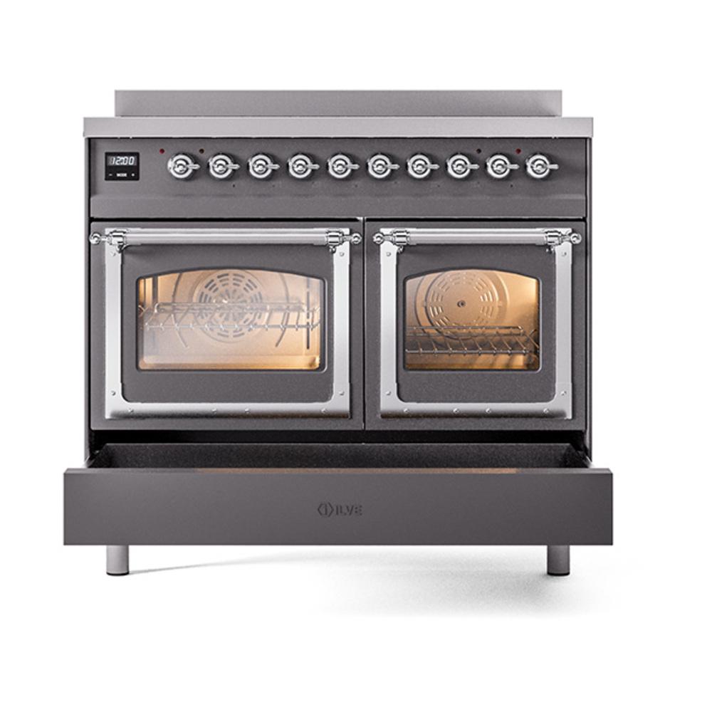 ILVE UNDI406NMPMGC Nostalgie II Noblesse 40 inch Induction Range (Triple Glass Door, Graphite Matte, Chrome)