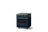 30"W. Induction Range (Finish: Slate Blue, Trim: Brushed Brass)